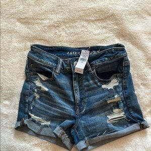 American Eagle Outfitters Blue Distressed Jean Shorts next level stretch
